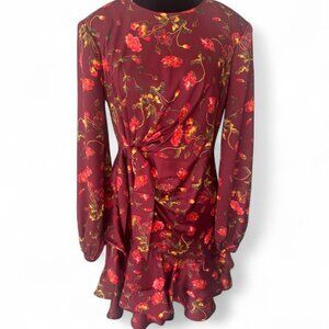 Cinq à Sept Burgundy Floral Long Sleeve Dress Size 4 NWT